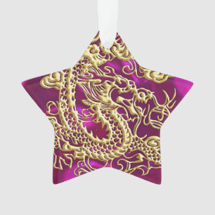 Dragon d'or embouti sur Magenta Satin