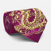 Dragon d'or Magenta Satin Cravate luxuriante (Roulé)