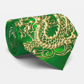 Dragon Doré Satin Vert Luxuriant Cravate (Roulé)