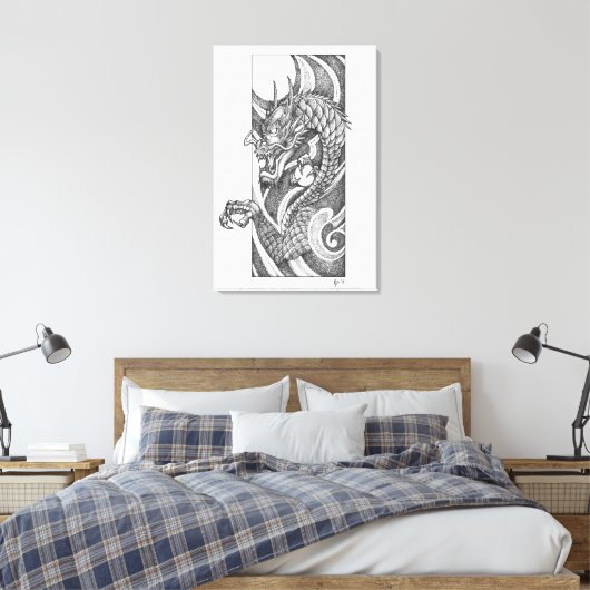 Dragon Dotwork Ryu Canvas Afdruk (Insitu (Slaapkamer))