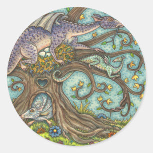 DRAGON-EIEREN, MEDIEVAL LAIR, FANTASY FOLK ART RONDE STICKER