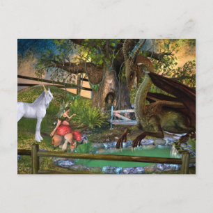 Dragon Elf Fairy Unicorn Fantasy Landschap Briefkaart