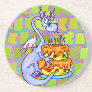 Dragon en Birthday Cake Zandsteen Onderzetter