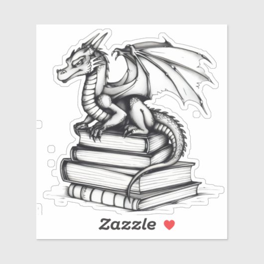 Dragon en Books Line Art Sticker (Vel)