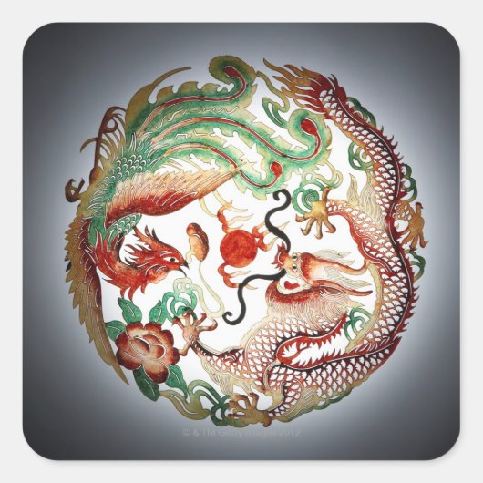 Dragon en feniks stencil vierkante sticker (Voorkant)