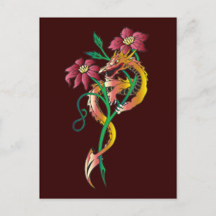 Dragon en Flower Tattoo Briefkaart
