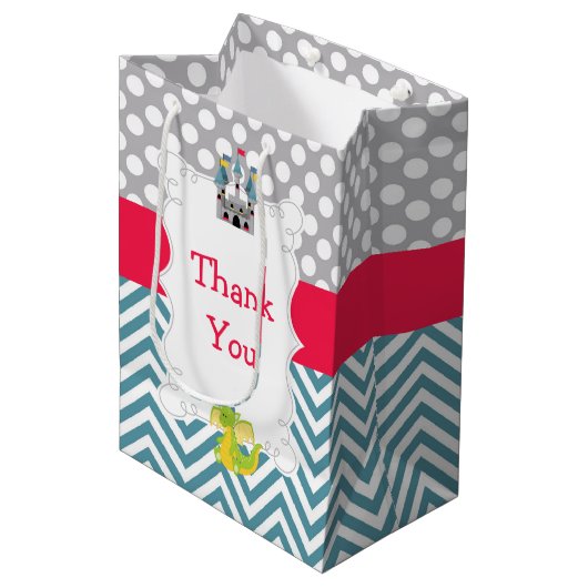 Dragon en Kasteel Verjaardagsfeestje Dank u Medium Cadeauzakje (Voorkant Gekanteld)