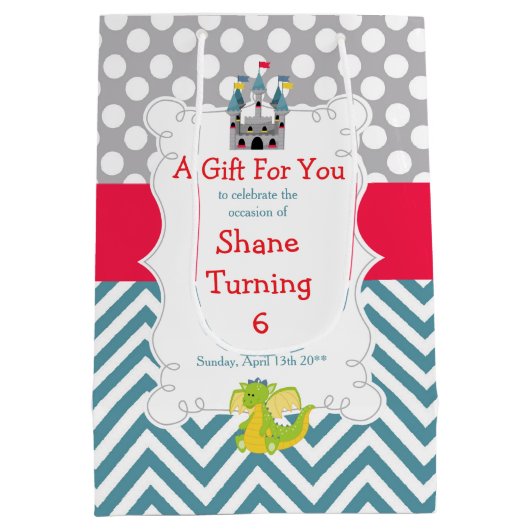 Dragon en Kasteel Verjaardagsfeestje Dank u Medium Cadeauzakje (Achterkant)