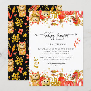 Dragon en Lucky Cat uitnodiging tot baby shower