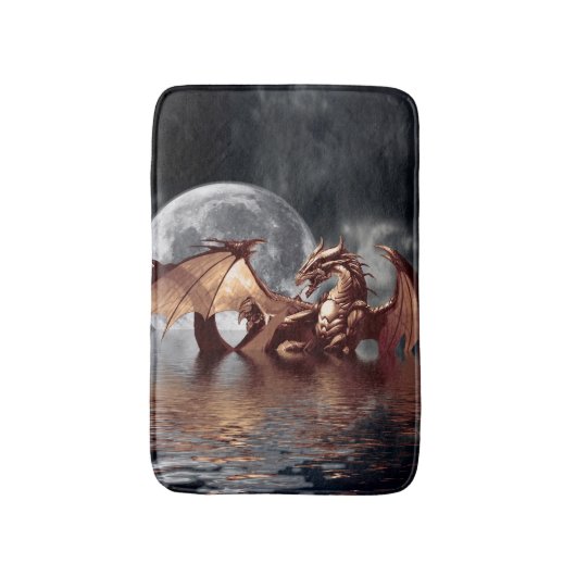 Dragon en Moon Rising Fantasy Art Badmatten (Voorkant Verticaal)