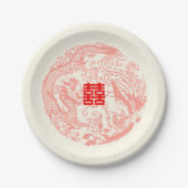Dragon en Phoenix beige rood chinese bruiloft Papieren Bordje (Voorkant)