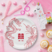 Dragon en Phoenix Clash | Dubbel geluk Papieren Bordje (Feest)