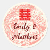 Dragon en Phoenix rode chinese bruiloft uitnodigin Ronde Sticker (Voorkant)