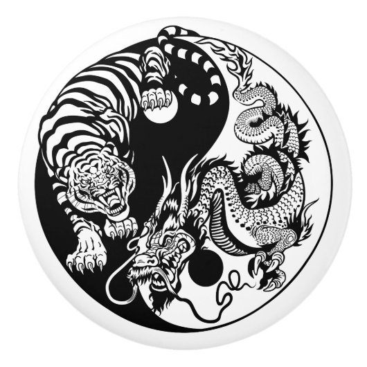 dragon en tijger yin yang symbool keramische knop (Voorkant)