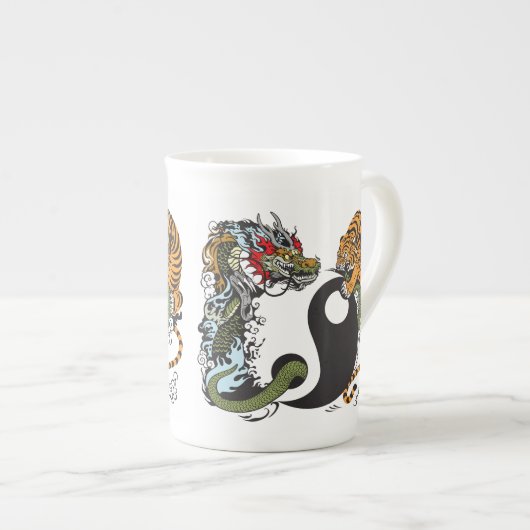 dragon en tijger yin yang symbool porselein kop (Voorkant rechts)