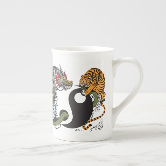 dragon en tijger yin yang symbool porselein kop (Rechts)