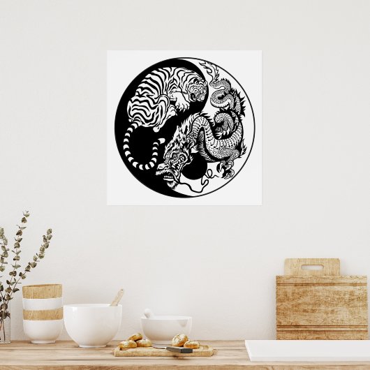 dragon en tijger yin yang symbool poster (Keuken)