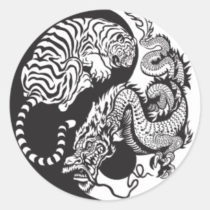 dragon en tijger yin yang symbool ronde sticker