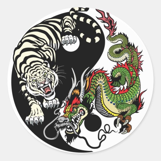 dragon en tijger yin yang symbool ronde sticker (Voorkant)