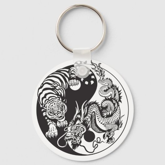 dragon en tijger yin yang symbool sleutelhanger (Voorkant)