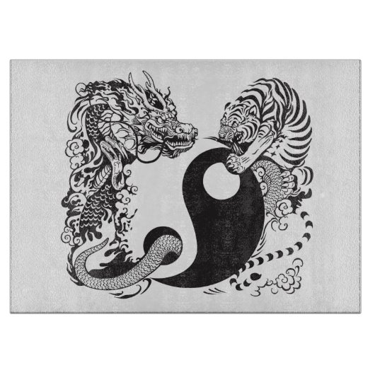 dragon en tijger yin yang symbool snijplank (Voorkant)