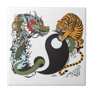 dragon en tijger yin yang symbool tegeltje