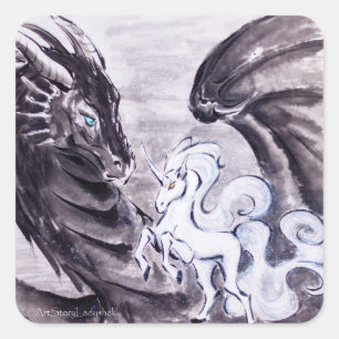 Dragon en Unicorn // Courtship Holiday Card Vierkante Sticker