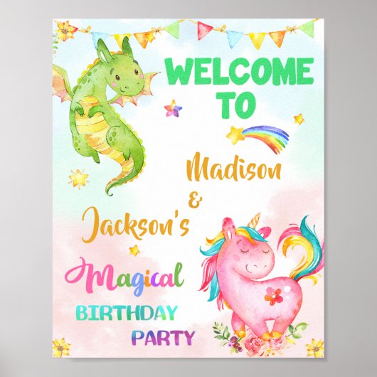 Dragon en Unicorn heugfeest Slot Magic party Poster (Voorkant)