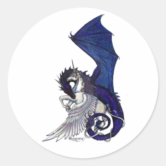 Dragon en Unicorn Ronde Sticker (Voorkant)