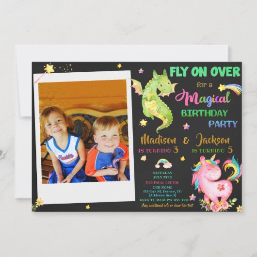 Dragon en unicorn verjaardagsuitnodiging kaart (Voorkant)