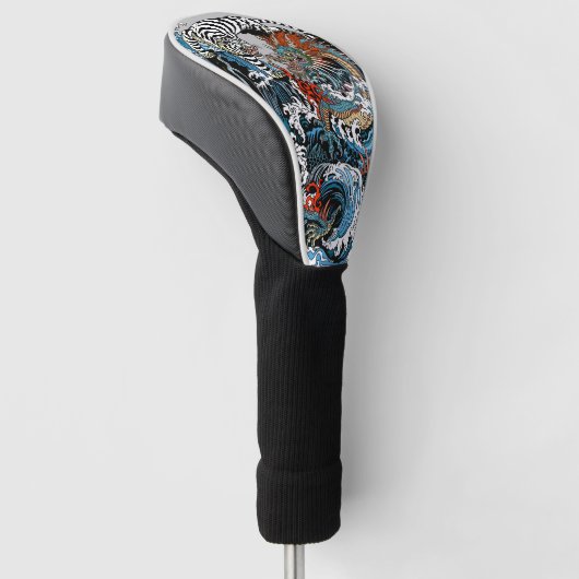 Dragon en White Tiger. Illustratie van Insima Golfheadcover (Schuin)