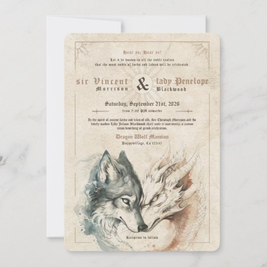Dragon en Wolf bruiloft uitnodiging (Voorkant)