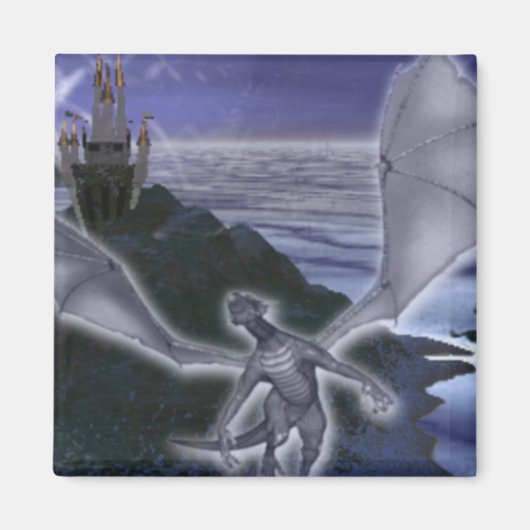 Dragon et Château Magnet Carré (Devant)