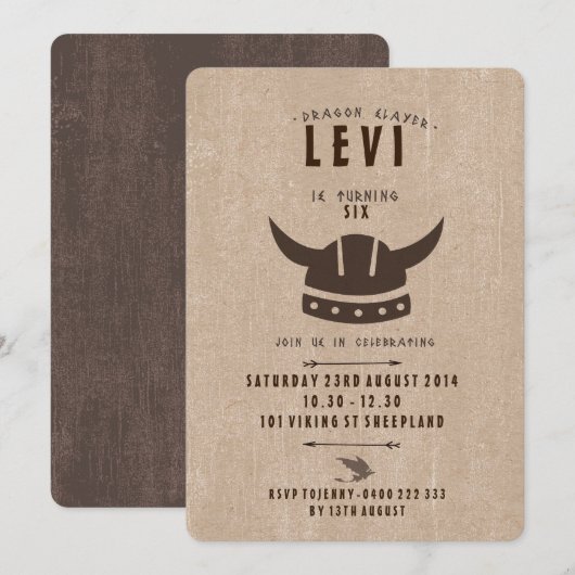 Dragon et invitation d'anniversaire de Viking (Devant / Derrière)