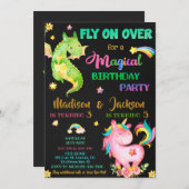 Dragon et licorne invitation anniversaire garçon & (Devant / Derrière)