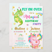 Dragon et licorne invitation anniversaire garçon & (Devant / Derrière)