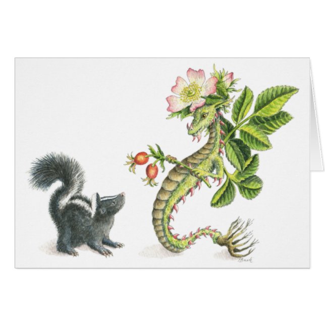 Dragon et mouffette roses sauvages - carte (Devant horizontal)