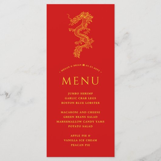 Dragon et Phoenix | Menu de thème rouge uni (Devant)