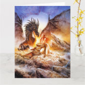 Dragon et une carte de voeux pour dame (Fleur jaune)