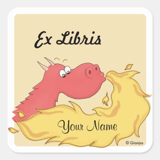 Dragon Ex Libris / Boekenlabel Vierkante Sticker (Voorkant)