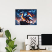 Dragon Fantasy Cliff Lightning Poster (Thuiskantoor)