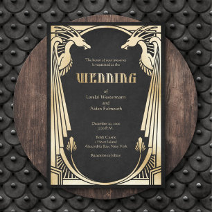 Dragon Fantasy Modern Deco Wedding Kaart