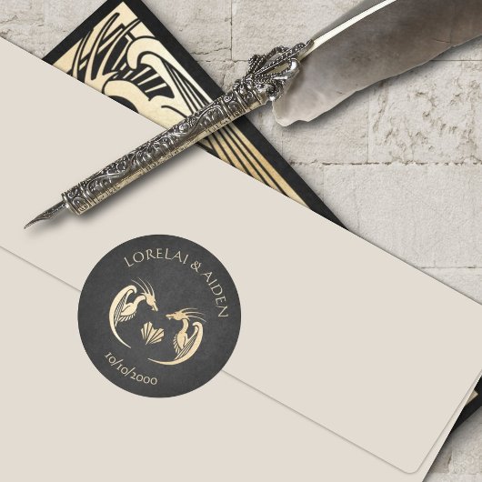 Dragon Fantasy Modern Deco Wedding Ronde Sticker