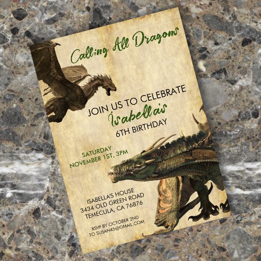 Dragon Fantasy Realistic Birthday Party Kaart