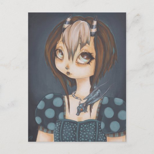 Dragon féerique gothique en carte postale bleue (Devant)