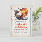 Dragon Fire Fantasy Uitnodiging voor verjaardag (Staand voorkant)