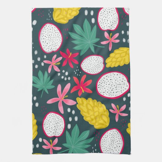 Dragon fruit tropical fleurs serviette de cuisine (Vertical)