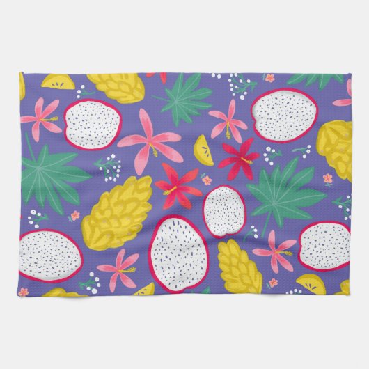 Dragon fruit tropical fleurs violet serviette de c (Horizontal)