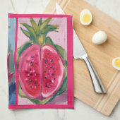 Dragon Fruit watercolor on textured background Theedoek (Quarter Fold)