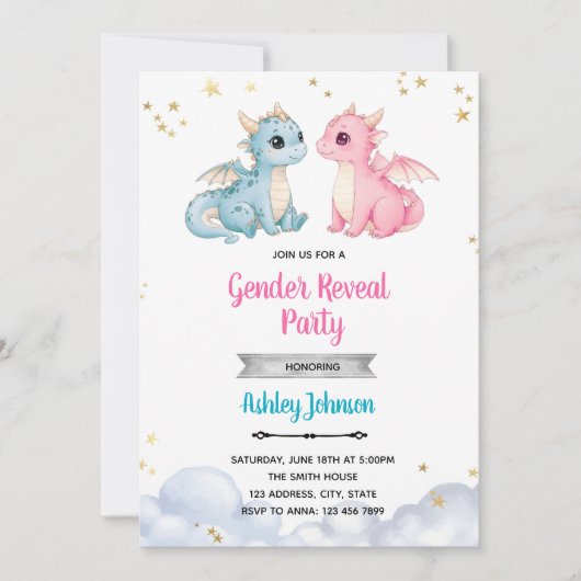 Dragon Gender Reveal Invitation Kaart (Voorkant)
